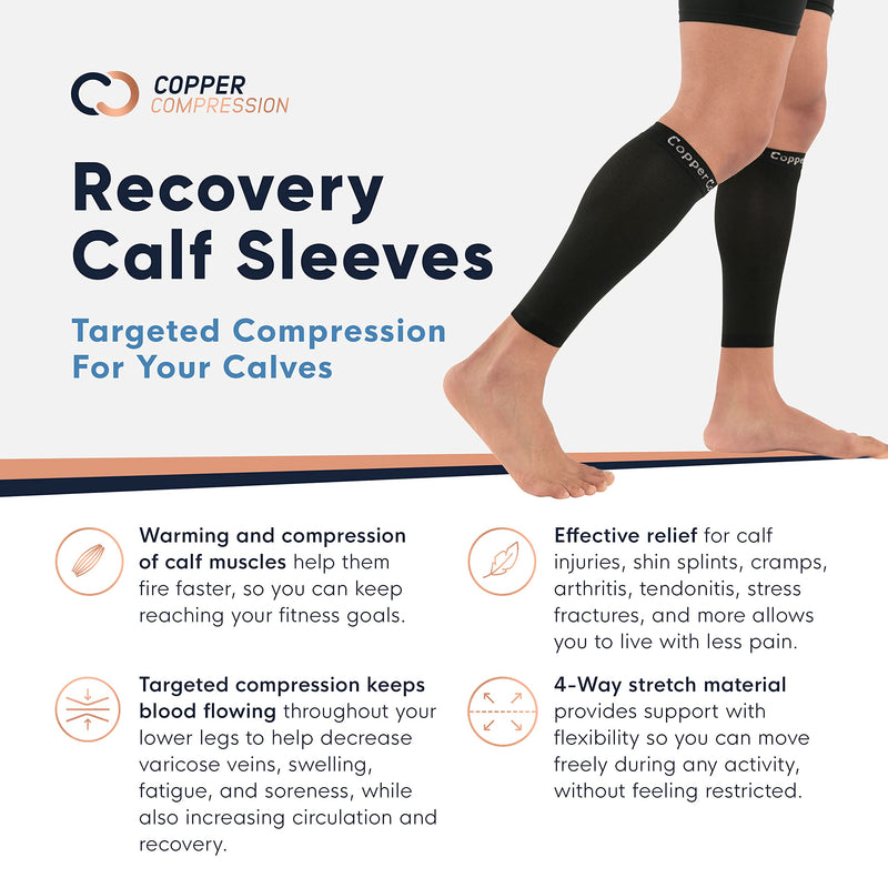 [Australia] - Copper Compression Calf Sleeves - Footless Compression Socks for Running, Cycling, & Fitness. Support and Relief from Shin Splints, Varicose Veins, Sore Muscles + Joints, Sprains, Strains (1 PAIR - M) Medium (1 Pair) 
