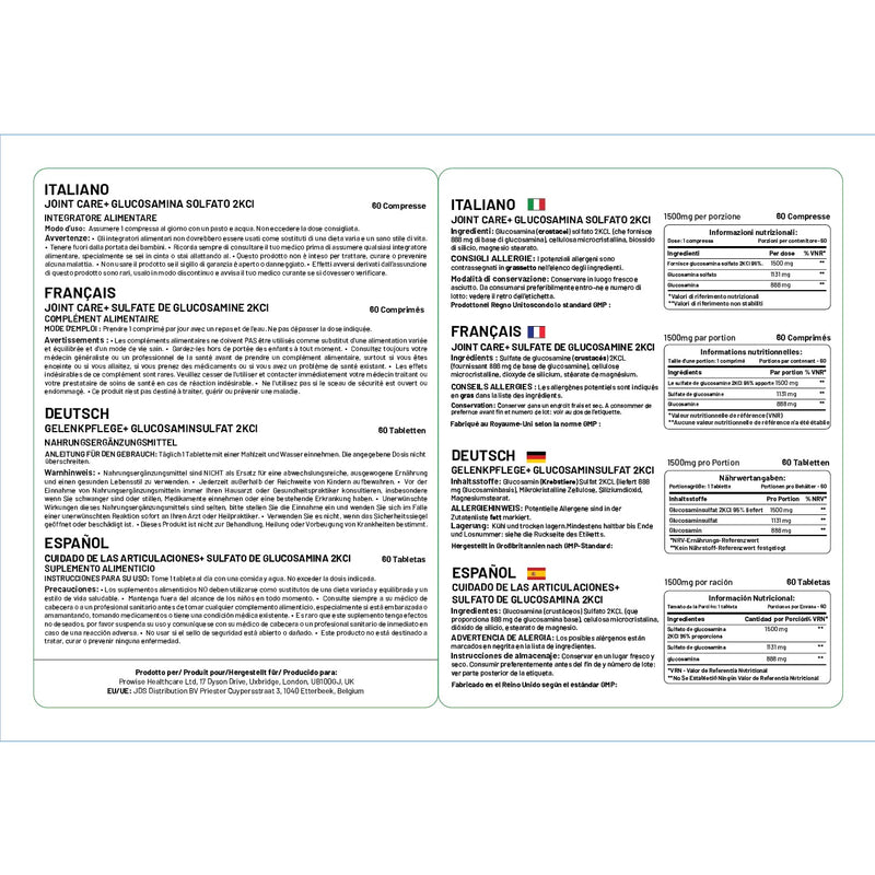 [Australia] - Glucosamine Sulphate 2KCL I Glucosamine 1500mg 60 Tablets (2 Month Supply) I High Strength Glucosamine for Joint Health I Gluten & Dairy Free I Made in The UK by Prowise Healthcare 