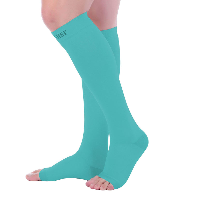 [Australia] - Doc Miller Open Toe Compression Socks 1 Pair 20-30mmHg Support Circulation Recovery Shin Splints Varicose Veins Teal Medium 