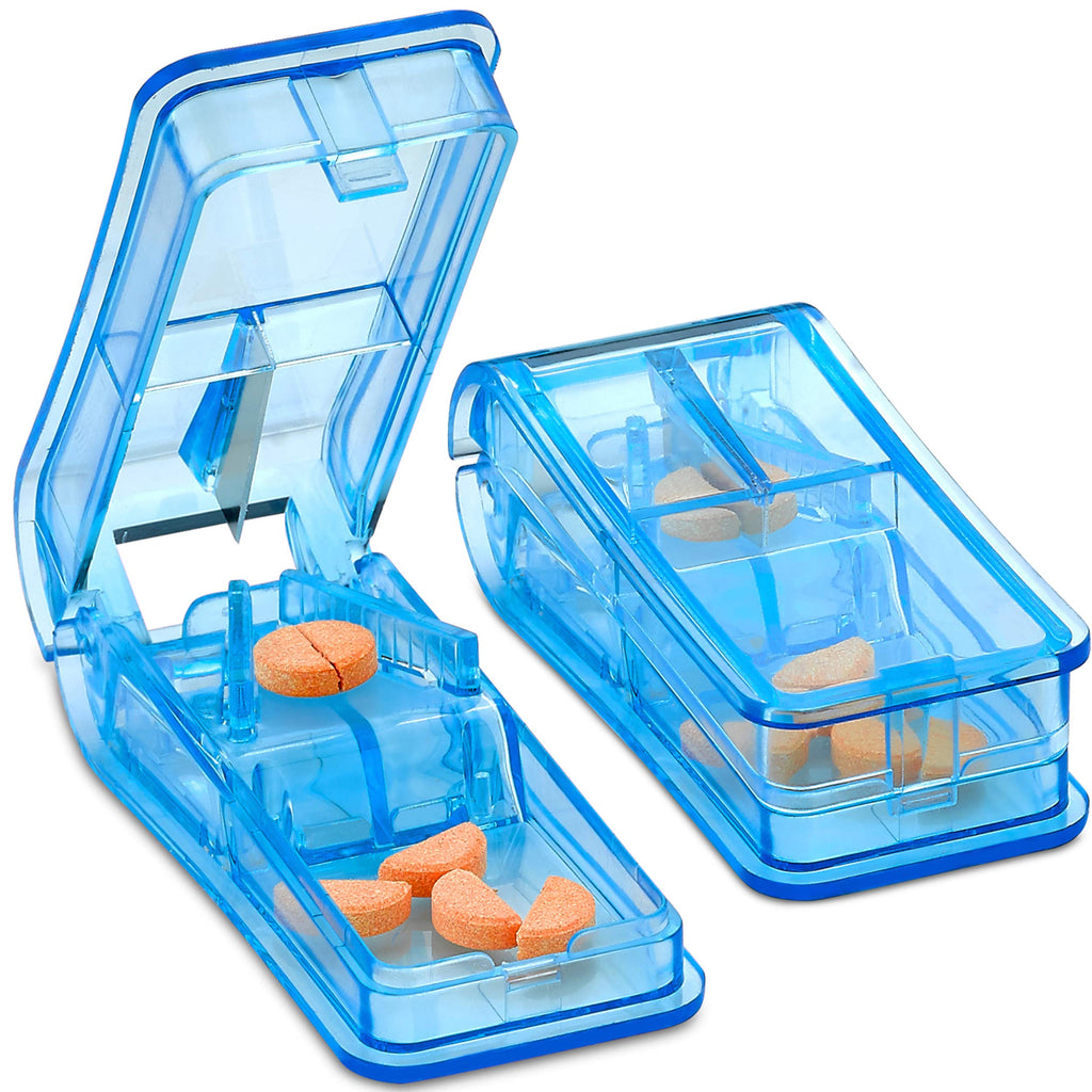 [Australia] - Pill Cutter - V- Grip Pill Crusher and Cutter for Vitamins, Big & Small Pills, and Medication - Transparent Pill Splitter with Pill Holder Case to Split 