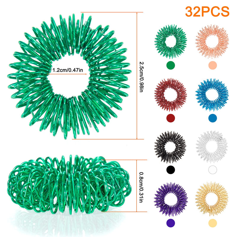 [Australia] - Heveer Acupressure Ring Massage Rings for Fingers Spiky Sensory Finger Rings for Stress Relief Adults Teenagers 8 Colours 32 Pieces 