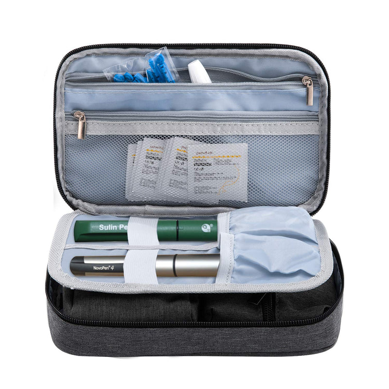 [Australia] - OSPUORT Diabetic Supplies and Insulin Travel Storage Case for Glucose Meter All Diabetic Supplies Carrying Bag Holds Insulin Pens, Vials, Blood Sugar Test Strips, Medicine (Dark Gray) 1 Count (Pack of 1) Dark Gray 1 