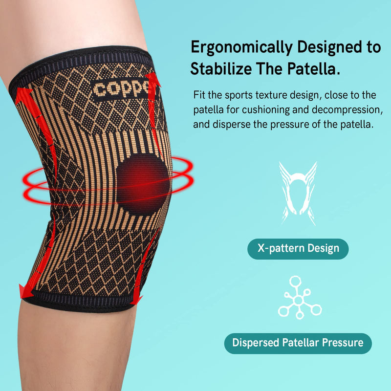 [Australia] - (1 Pair) Copper Knee Brace for Women & Men- Copper Knee Braces for Knee Pain and Support - Copper Ions Fiber Compression Knee Sleeve Grade for Running, Meniscus Tear, ACL, Joint Pain Relief XX-Large black yellow 