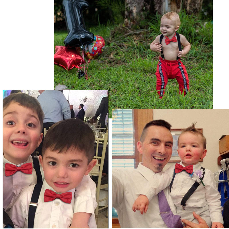 [Australia] - Kids Toddler Suspenders and Bowtie Set for Boys Girls and Baby Birthday Photography by WELROG (3 Sizes) Black + Red Bowtie 24 inch (7 month - 3 years) 