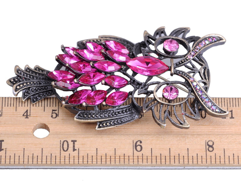 [Australia] - Alilang Vintage Inspired Pink Crystal Rhinestone Marquise Feather Owl Pin Brooch 