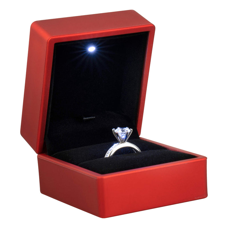 [Australia] - Noble RED Light LED Single Ring Jewelry Box Deluxe for Engagement, Proposal or Special Occasions Ring Box 