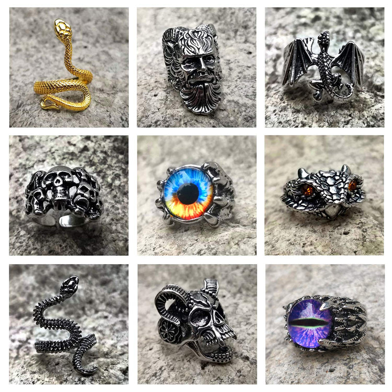 [Australia] - Evil Eye Skull Snake Ring Jewelry for Women Men, Adjustable Punk Gothic Ring Jewelry Biker Pirate Egirl Eboy Ring Set 