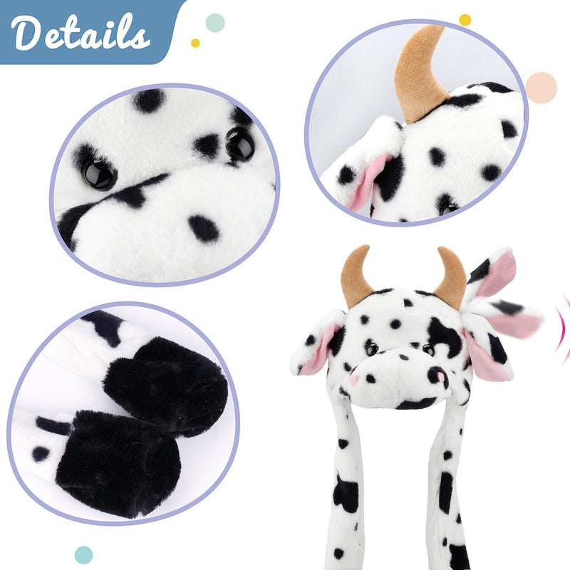 [Australia] - Hopearl Animal Hat with Ears Moving Jumping Pop Up Beating Plush Dress Up, 22'' Cow 