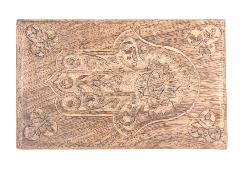 [Australia] - DharmaObjects Hamsa Hand of Fatima Hand Carved Jewelry Trinket Keepsake Wooden Storage Box (Fatima Hand, Large) 