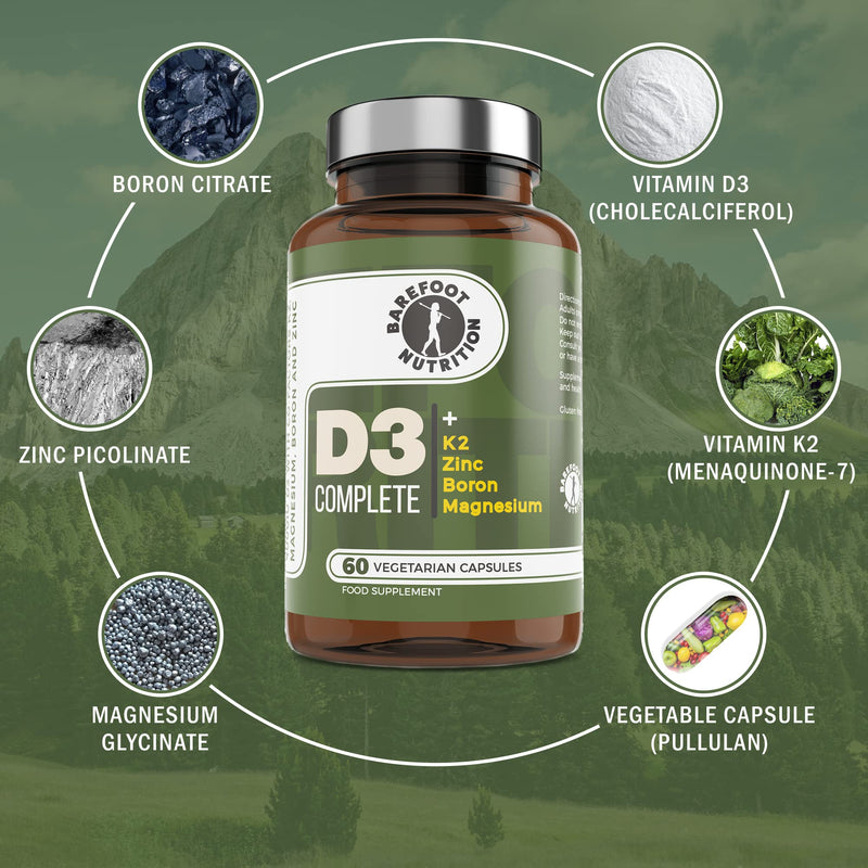 [Australia] - Barefoot Nutrition - Vitamin D3 Complete 4000 IU, With Vitamin K2 MK-7, Magnesium, Boron & Zinc Supplement, High Strength Formula for Bone and Normal Health Function, 60 Capsules 