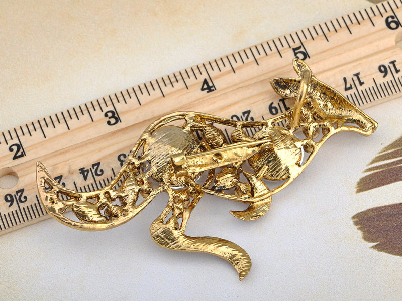 [Australia] - Alilang Golden Tone Topaz Colored Rhinestones Australian Kangaroo Cutout Brooch Pin 