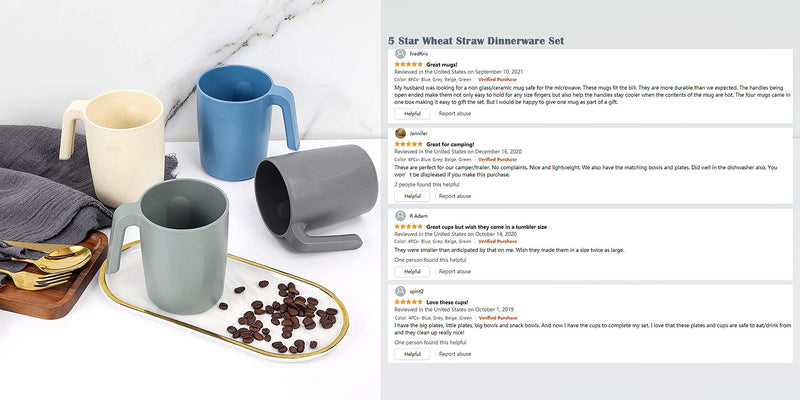 [Australia] - Shopwithgreen Plastic Camping Coffee Mug, Unbreakable Drinking Cups for Kitchen, Outdoor, Travel, RV, First Apartment, College Dorm Room Essential,15 OZ, 4 Pcs 4PCs- Blue, Grey, Beige, Green 