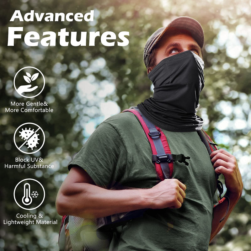 [Australia] - Cooling Neck Gaiter Mask with Filter UPF 50+ Sun Protection for Men and Women Black 