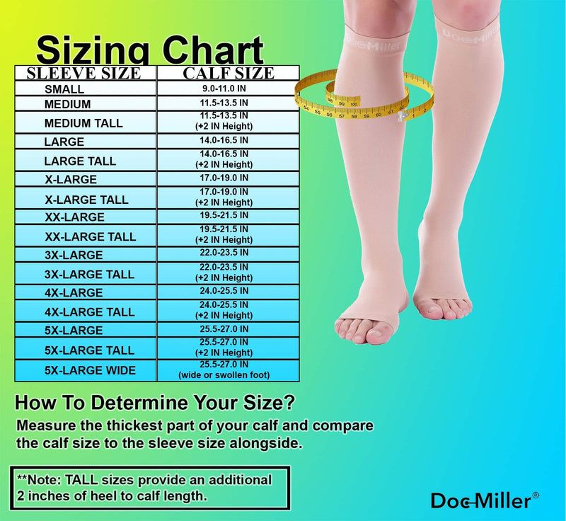 [Australia] - Doc Miller Open Toe Compression Socks 1 Pair 20-30mmHg Support Circulation Recovery Shin Splints Varicose Veins Skin Open Toe Large (1 Pair) 