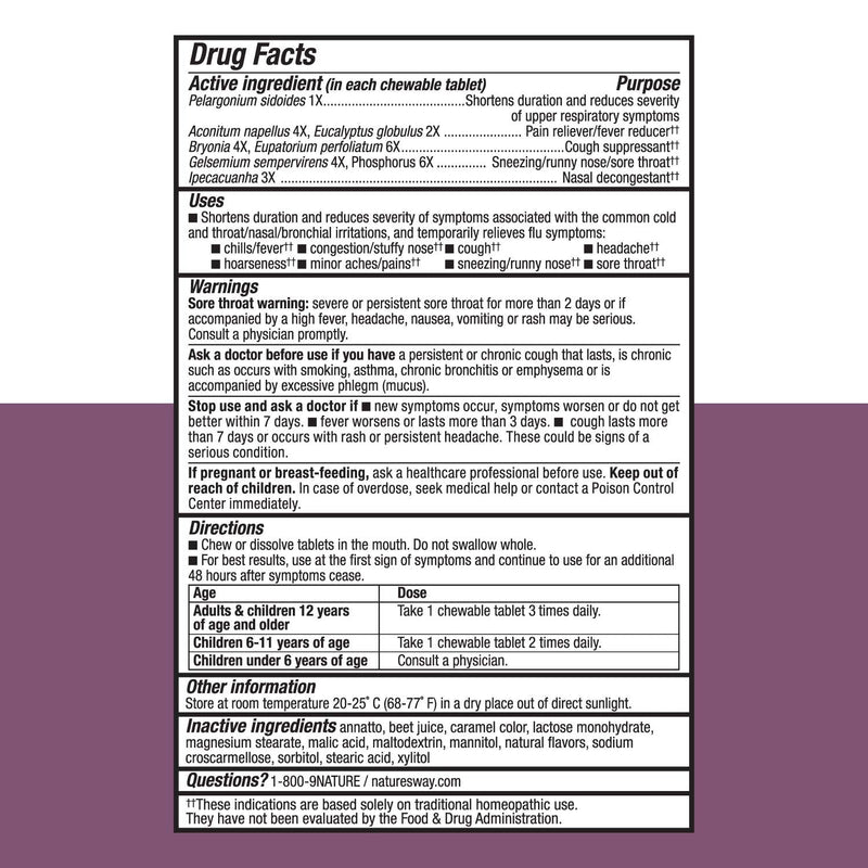 [Australia] - Nature's Way Umcka Cold+Flu, Fever, Sore Throat, Cough, and Congestion Relief, Non-Drowsy, Berry Flavored, 20 Chewable Tablets 20 Count (Pack of 1) 