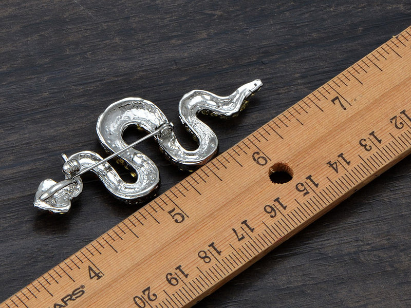 [Australia] - Alilang Womens Silver Tone Ombre Topaz Colored Rhinestone Slithering Jungle Snake Animal Brooch Pin 