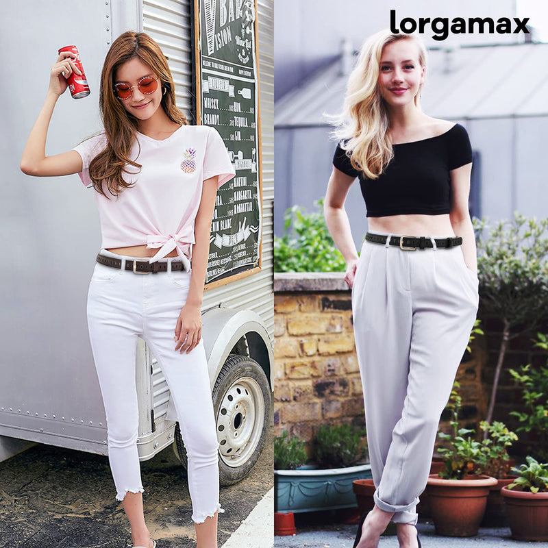 [Australia] - Women Faux Leather Belts for Jeans Pants lorgamax With Hollow Out Design Waist Belt A-black+coffee Fit pant size below 35" 