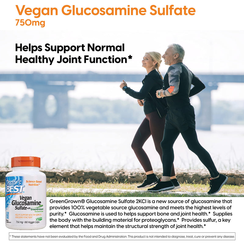 [Australia] - Doctor's Best Vegan Glucosamine Sulfate, Joint Support, Non-GMO, Vegan, Gluten Free, Soy Free, 750 mg 180 Veggie Caps 