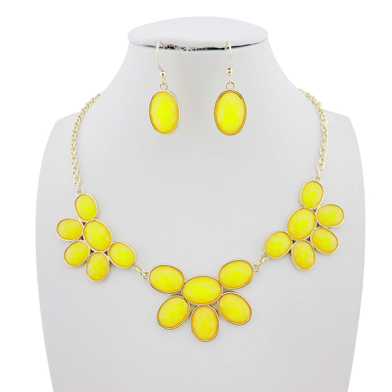 [Australia] - Firstmeet Shiny Contrast Color bib Necklace with Earrings Yellow 