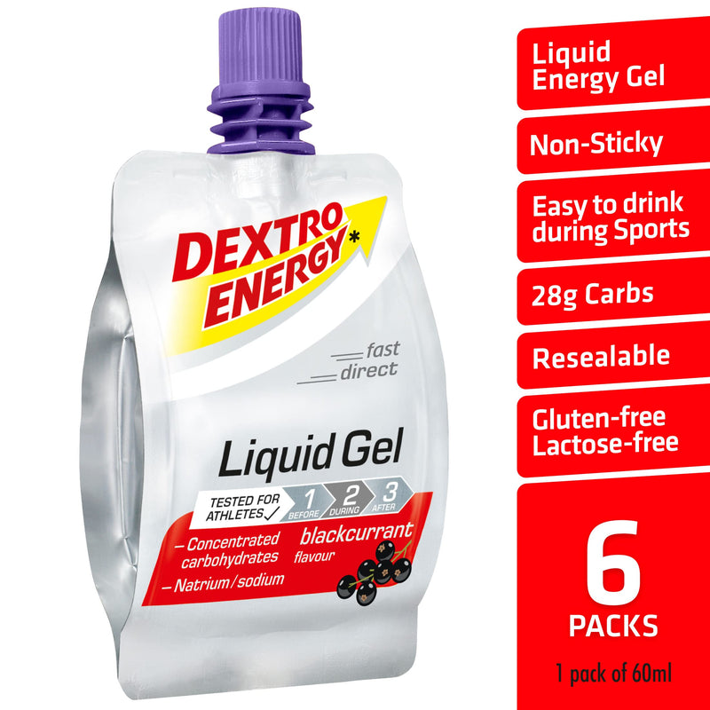 [Australia] - Dextro Energy Energy Gel | 6 Pack | High Carb Gel | Liquid Burst of Energy | Non-Sticky | for Running or Cycling | Energy Gel Blackcurrant | Vegan 