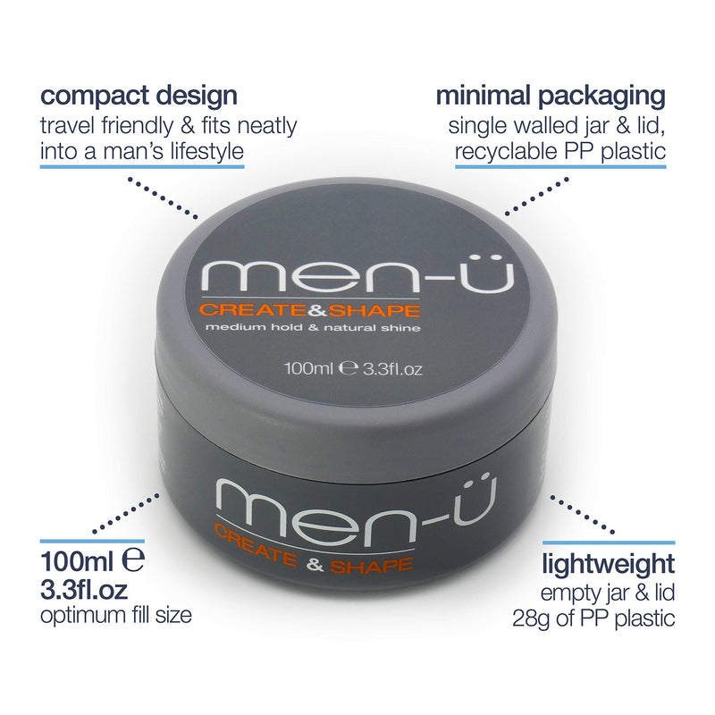 [Australia] - men-u mens hair products CREATE AND SHAPE 100ml mens hair cream ‚Äì Adds texture and definition, smoothes and defrizzes. Hair putty with medium hold and medium shine. Single walled 100ml styling puck 