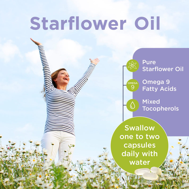[Australia] - Starflower Oil 1,000mg (90 Capsules) | Healthspan | Richest Source of Gamma-Linolenic Acid (GLA) | Women's Health | 207mg GLA & 131mg Omega 9 Fatty Acids Per Capsule | Vegan 