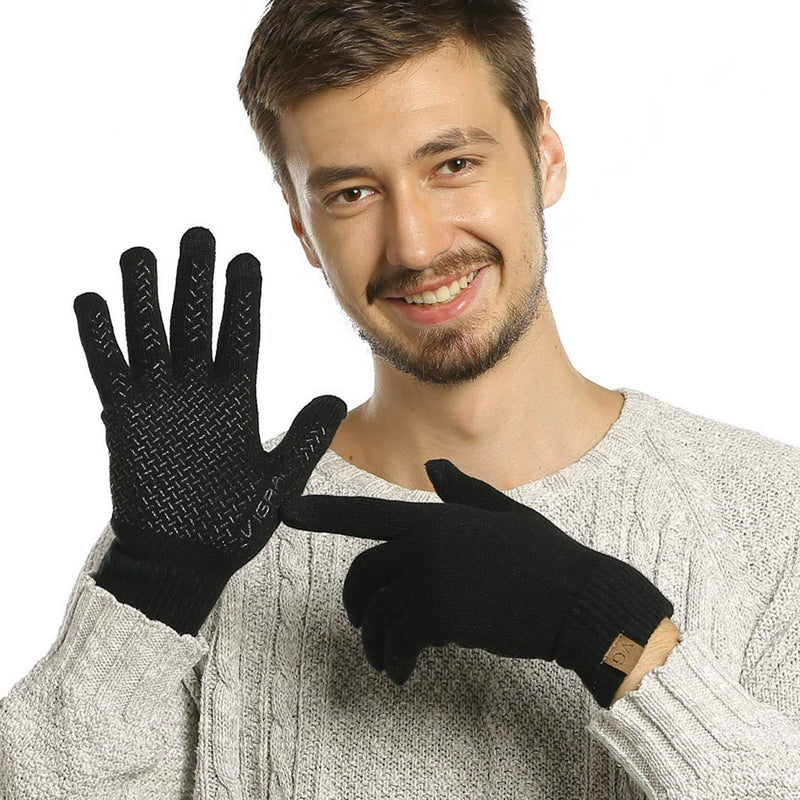 [Australia] - Winter Touchscreen Gloves for Men & Women 3 Fingers Dual-layer Touch Screen Warm Lined Anti-Slip Knit Texting Glove, Black, Medium 