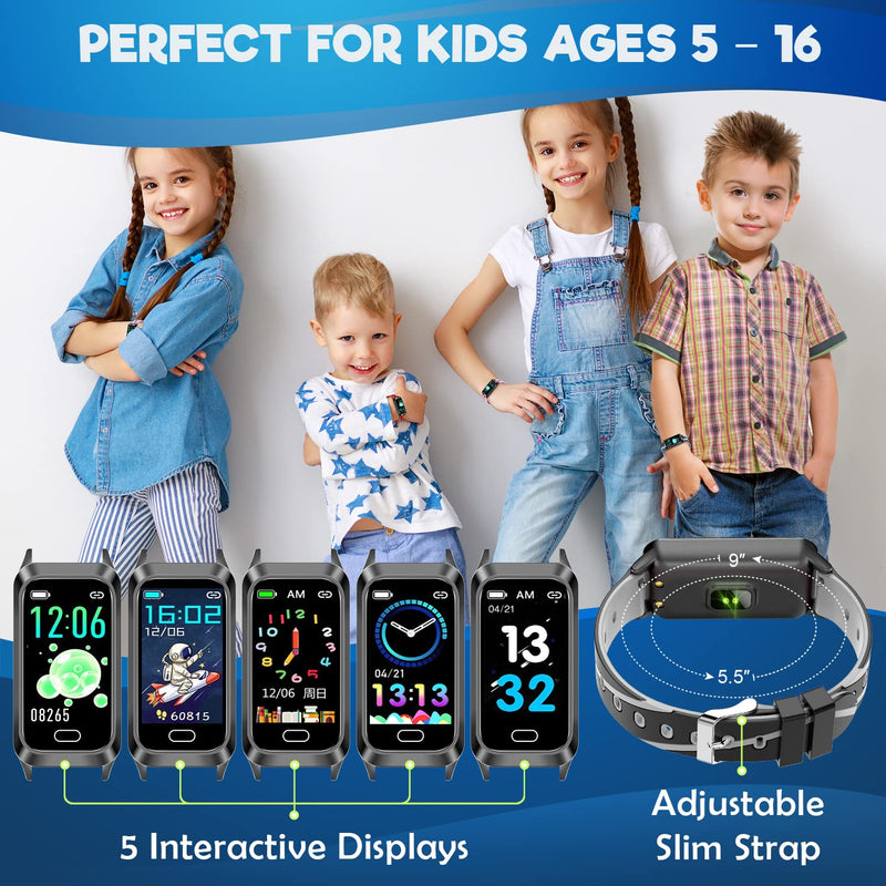[Australia] - Inspiratek Kids Fitness Tracker for Kids Age 5-16 (5 Colors)，Waterproof Kids Fitness Watch，Kids Pedometer Watch，Watch for Kids，Step / Activity Tracker for Kids，Easy to Use Kids Tracker Watch (Black) Black 