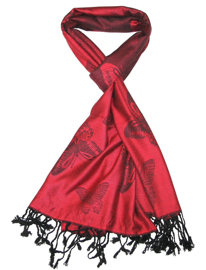 [Australia] - Lovarzi Women's Butterfly Scarf - Beautiful butterfly pashmina scarves cum shawl Red Black 
