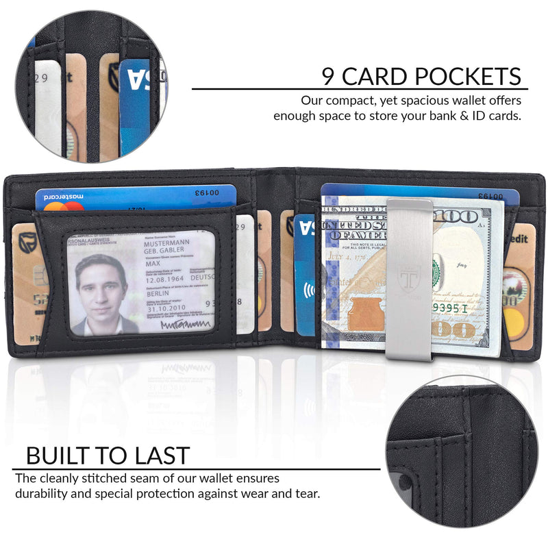 [Australia] - TRAVANDO Mens Wallet Money Clip PHOENIX Front Pocket Slim RFID Bifold Gifts Black 