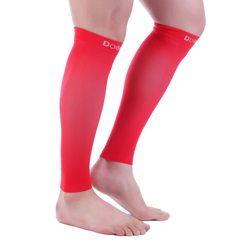 [Australia] - Doc Miller Calf Compression Sleeve Men and Women - 20-30mmHg Shin Splint Compression Sleeve Recover Varicose Veins, Torn Calf and Pain Relief - 1 Pair Calf Sleeves Red Color - Large Size 
