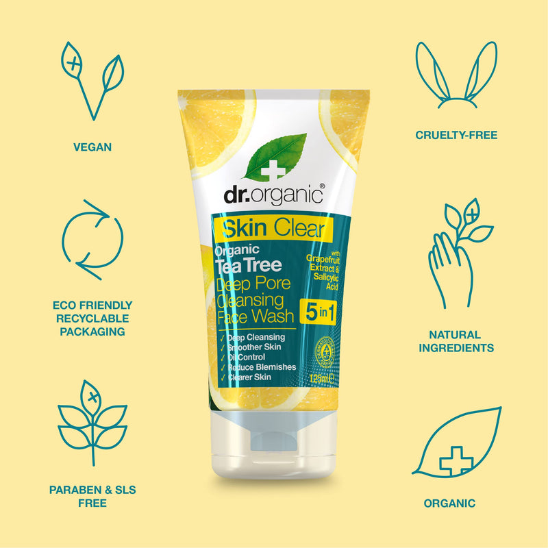 [Australia] - Dr Organic, Organic Skin Clear Face Wash , Natural , Vegan , Cruelty Free , Paraben & SLS Free , 125ml 