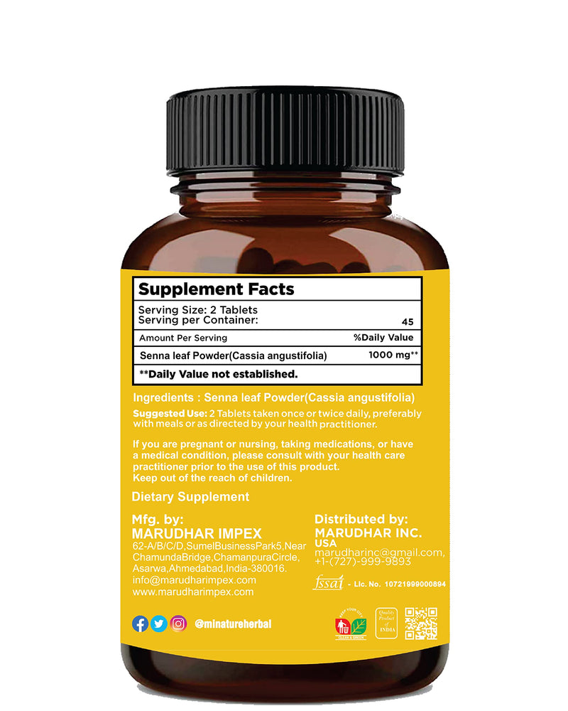 [Australia] - Senna Leaf Tablets by mi Nature | 90 Tablets, 1000 mg | 45 Days Supply | Senna Leaves Tablets | Vegan| Immunity Booster | Constipation Support | Laxative 