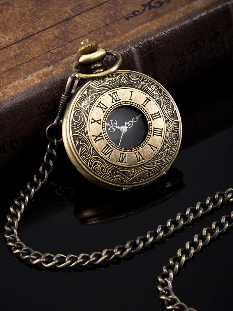 [Australia] - Hicarer Vintage Pocket Watch Steel Men Watch with Chain Bronze 