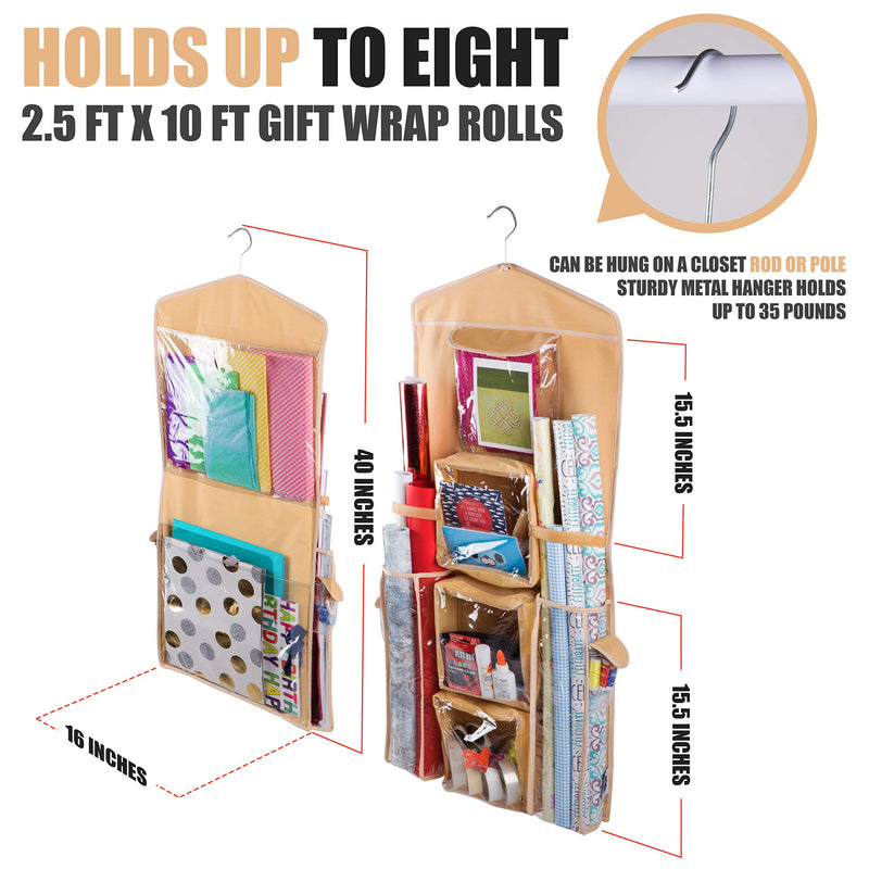 [Australia] - Regal Bazaar Double-Sided Hanging Gift Bag and Gift Wrap Organizer (Beige) Beige 