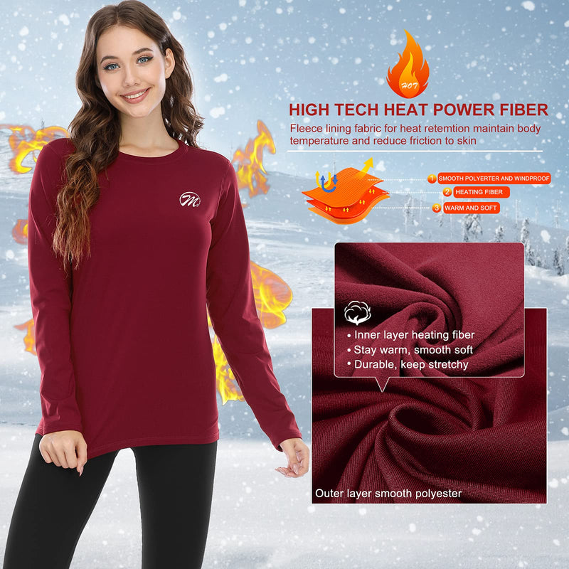 [Australia] - MEETWEE Women’s Thermal Underwear Tops, Thermals Shirts Base Layer Top Compression Long Sleeve Tee-Shirt Sport Fleece Lined T Shirt for Running Workout Skiing Black-2+red-2 M 