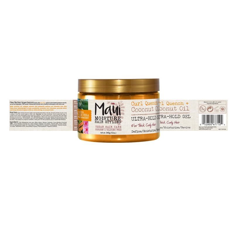 [Australia] - Maui Moisture Curl Quench + Coconut Oil Ultra-Hold Gel, for Curly Hair Styling, Vegan, No Drying Alcohols, Paraben Free, Silicone Free, 12oz 