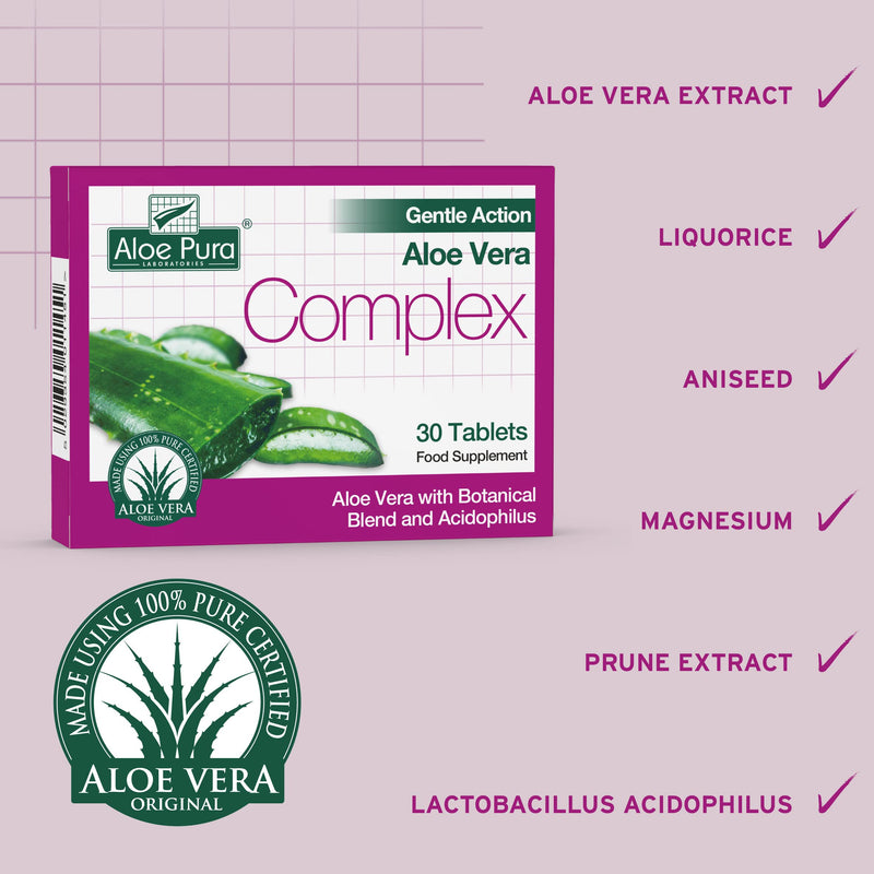 [Australia] - Aloe Pura, Aloe Vera Gentle Action Complex Tablets , Natural , Vegetarian , Cruelty Free , Food Supplement, Botanical Blend , 30 Tablets 30 Count (Pack of 1) 