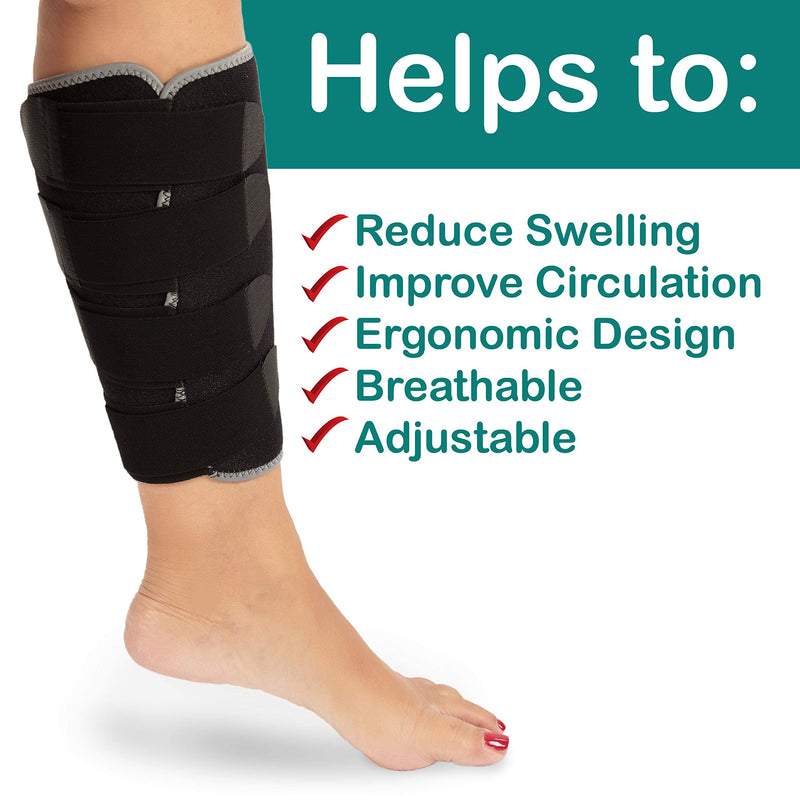 [Australia] - Calf Brace | Premium Compression Sleeve for Men & Women | Provides Pain Relief & Support | For Shin Splints, Lower Leg Pain, Torn Calf Muscle | Black Neoprene Adjustable Support Wrap for Runners Calf & Shin Brace 