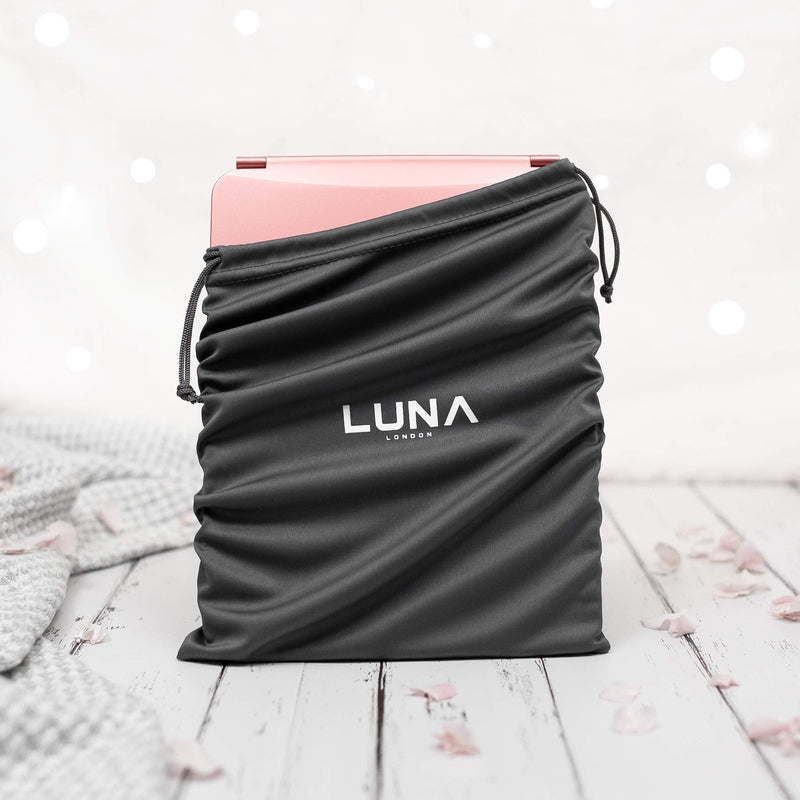 [Australia] - LUNA London Eclipse LED Lighted Travel Vanity Makeup Mirror | 3 Colour Light, Compact, Portable, Lighted, Rechargeable, Illuminated Mirror | Perfect for Travel, Makeup & Beauty Needs | Rose Gold 