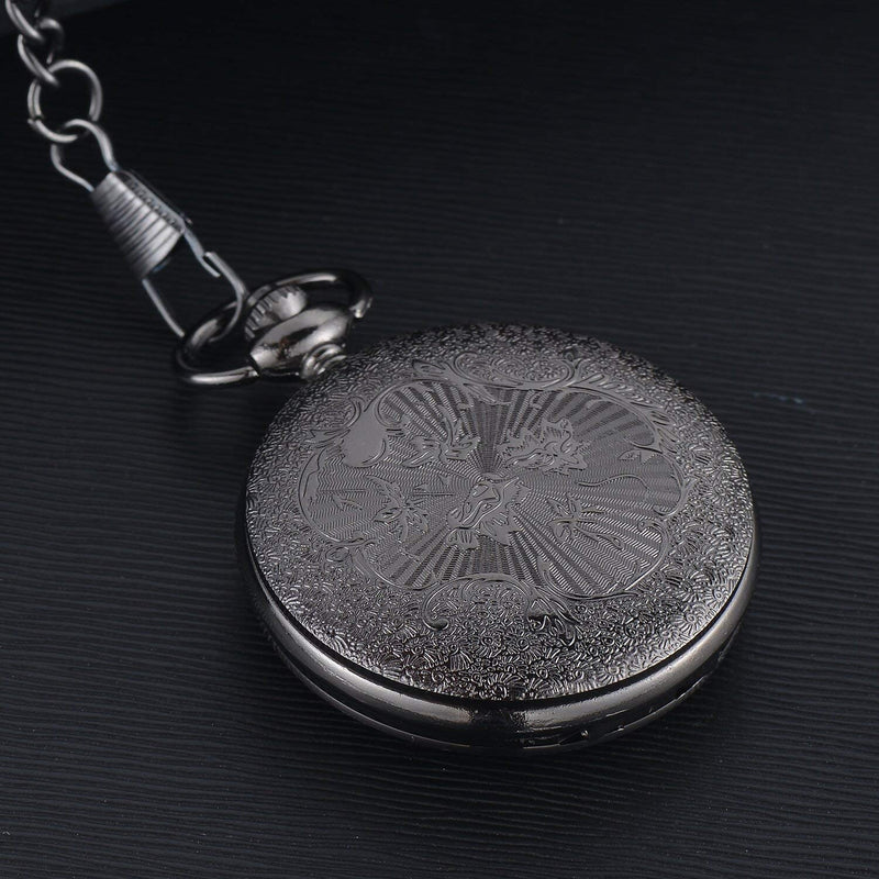 [Australia] - MJSCPHBJK Black Pocket Watch Roman Pattern Steampunk Retro Vintage Quartz Roman Numerals Pocket Watch for Xmas Fathers Day Gift 