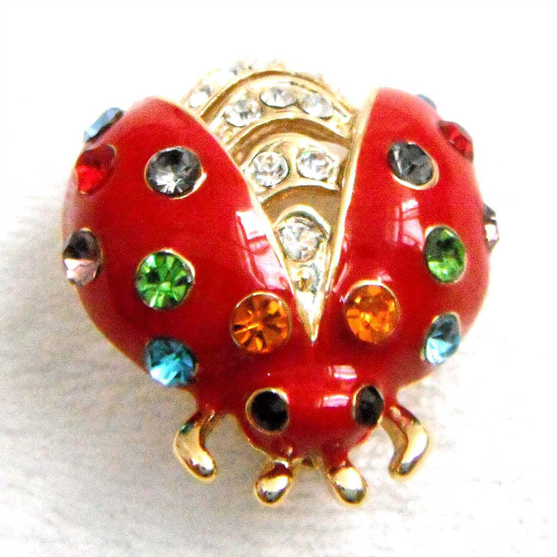 [Australia] - Navachi 18k Gold Plated Colorful Crystal Smooth Enamel Bug Ladybug Brooch Pin Red 