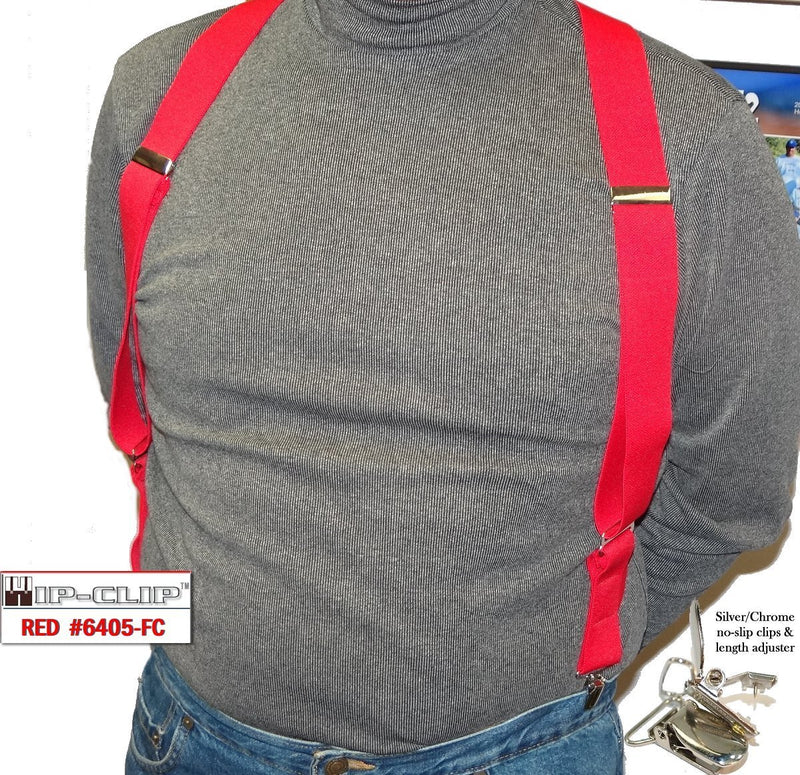 [Australia] - Holdup Brand Red Trucker Style Hip-clip Series Suspenders with silver no-slip clips 