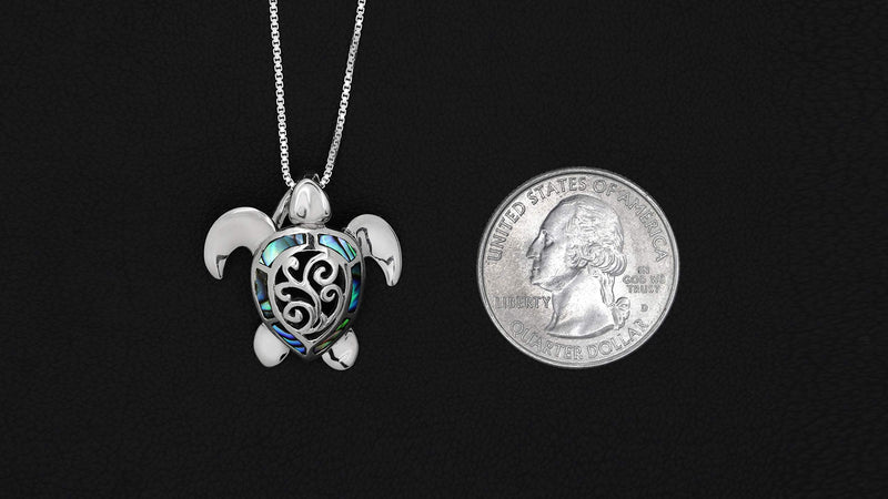 [Australia] - 925 Sterling Silver Abalone Shell Sea Turtle Pendant Necklace, 18" 