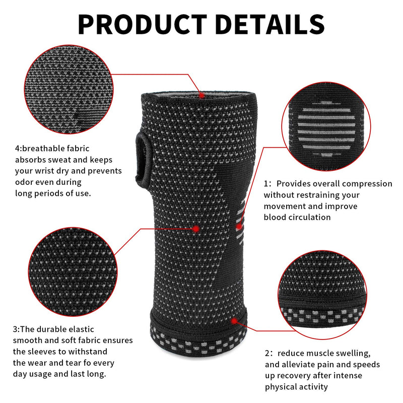 [Australia] - ABYON Wrist Compression Sleeves (Pair) for Carpal Tunnel and Pain Relief Treatment,Wrist Support for Women and Men.Breathable and Sweat-Absorbing carpal tunnel wrist brace Black Small 