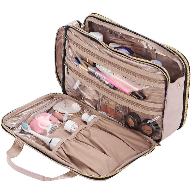 [Australia] - NISHEL Travel Toiletry Bag, Portable Makeup Organizer, Foldable Cosmetic Bag, Travel Cosmetic Case for Full Sized Toiletries, Pink 