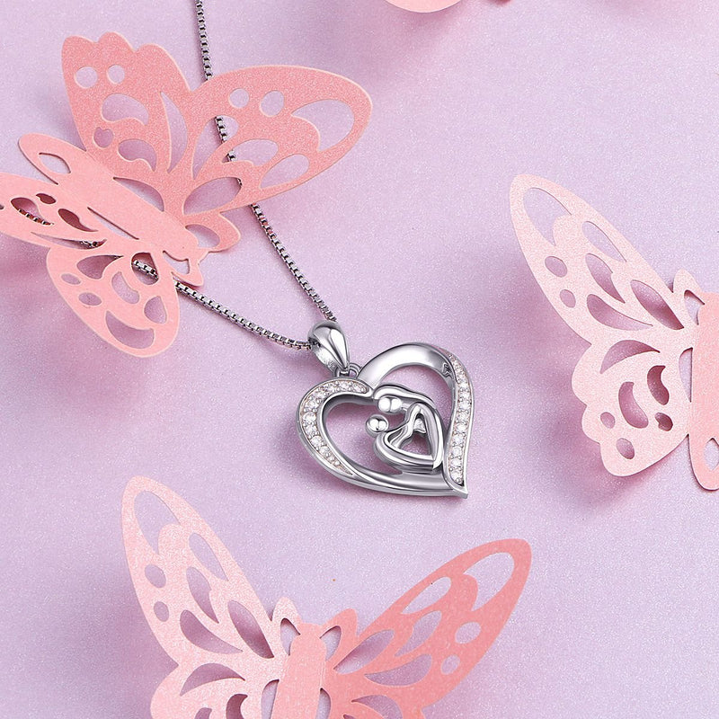 [Australia] - BGTY S925 Sterling Silver Heart Pendant Necklace Mother Child 