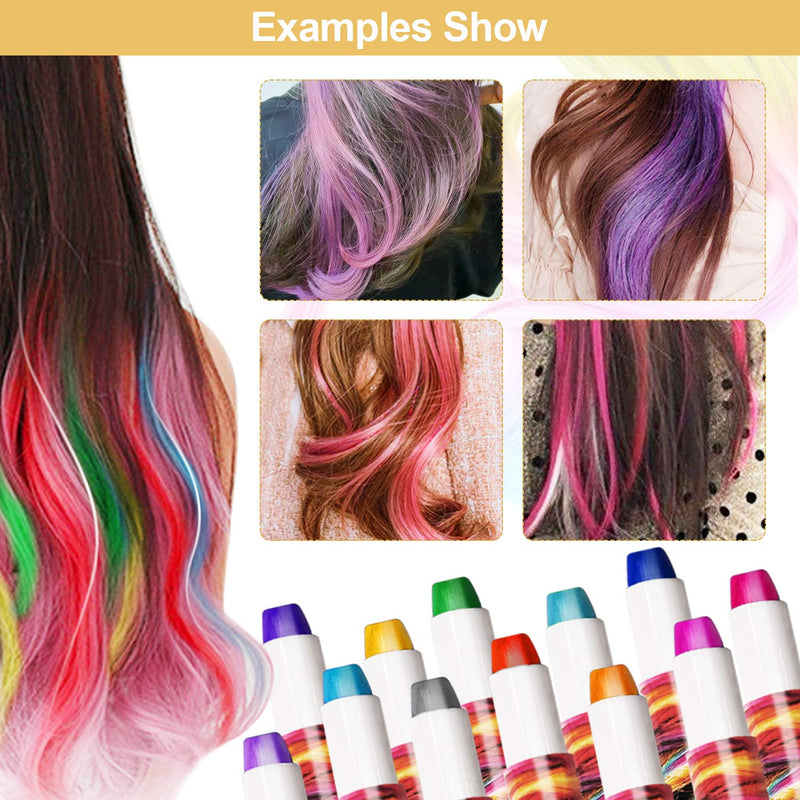 [Australia] - EBANKU 12 Color Temporary Hair Chalk, Hair Chalk Pens Crayon for Girls,Washable Hair Color Dye Birthday Gifts Christmas Halloween Cosplay Party Favors for Girls Kids Adults 