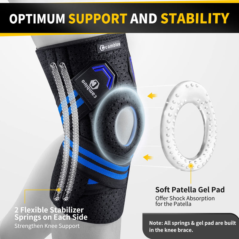 [Australia] - CAMBIVO Knee Brace for Knee Pain with Side Stabilizers for Women and men, Adjustable Compression Knee Support with Patella Gel Pads, Relief Meniscus Tear, ACL, MCL, Arthritis, Joint Pain, Injury Recovery (Blue, Medium) Blue 