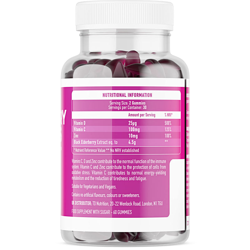 [Australia] - Elderberry Gummies with Zinc, Vitamin C & Vitamin D - Suitable for Adults & Children - Zinc for Immune System - Sambucus Black Elderberry (60 Gummies) 1 